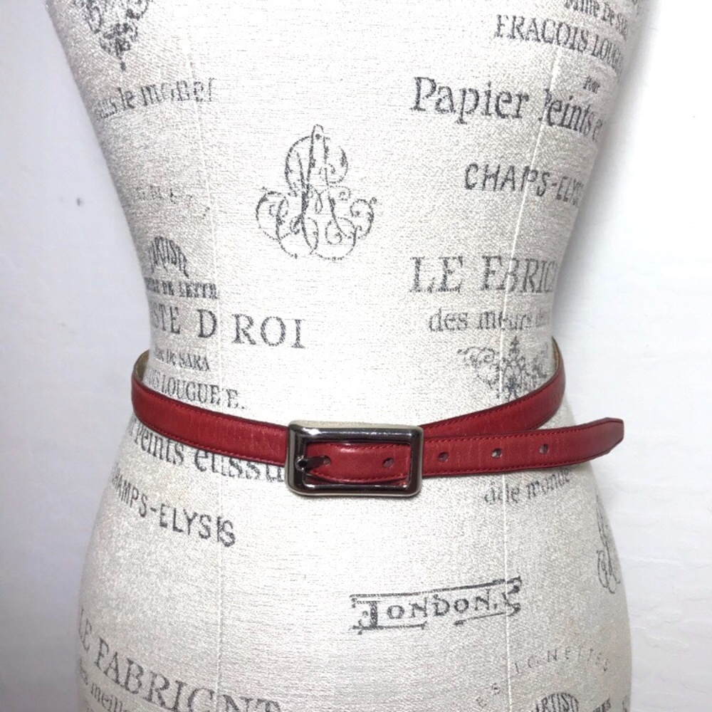 Fossil Slim Red Leather Belt Silver Buckle Sz M